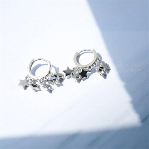 Trendy Simple Design Silver Color Star Ring Earring Korean Style Womens Rings Elegant Party Jewelry Accessories Gift