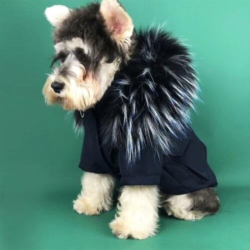 Fashion Dog Down Jacket Dogs Puppy Snowsuit Winter Warm Fur Collar Clothing Sweater Schnauzer Bulldog Hoodie Coat A127