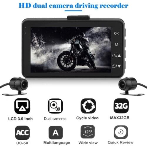 M0518 Motorcycle DVR Dash Cam 3 inch LCD Screen Dual Lens Front+ Rear View Dashboard Camera Recorder