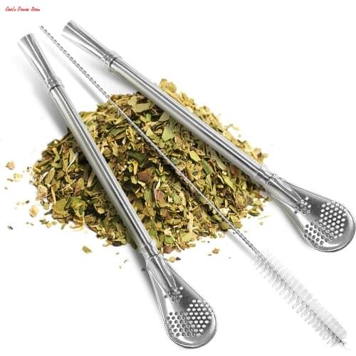 Yerba Mate Bombilla Straw Set of 2 with Cleaning Brush | Reusable Stainless Steel Straws | Bombilla Set for Mate Gourd/Cup