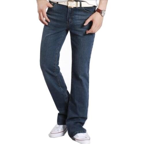 Jeans nuevos para hombre, pantalones vaqueros ajustados con cuernos de mezclilla elásticos para hombre, pantalones vaqueros azul