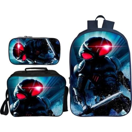 New Aquanman Backpack Kids Boys Girls 3 Pcs Fashion Lunch Bag Pen Bag Surprise Gift School Bags Cool Students School Backpack