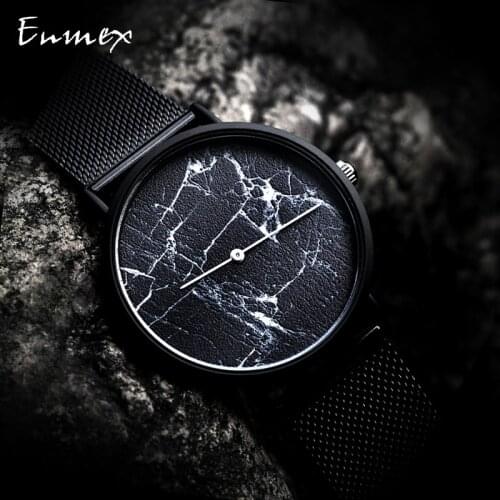 2019 Enmex creative wristwatch Ultrathin case black Marble face casual Stainless steel fashion Stylish clock quartz watch