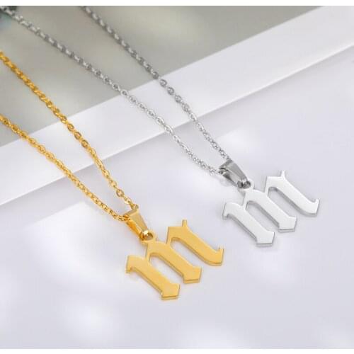 Old English A-Z Letter Necklaces For Women Men Gold Silver Color Stainless Steel Chain Male Female Pendant Necklace Jewelry 2020
