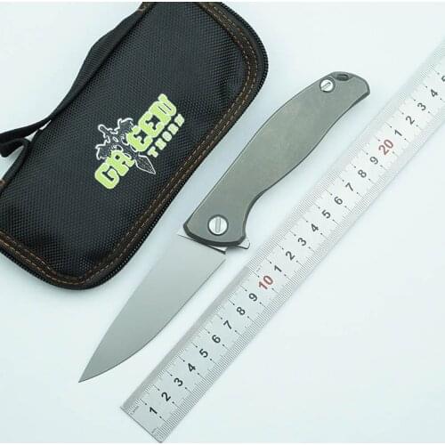 Green thorn flat 95 folding knife titanium alloy handle K110 blade outdoor camping survival kitchen fruit knife EDC tools