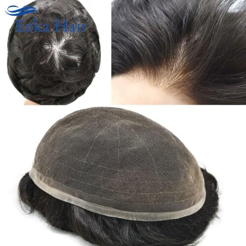 Full French Lace Mens Toupee All Super Thin Swiss Lace Hairpiece Remy Human Hair Repalcement(LYY