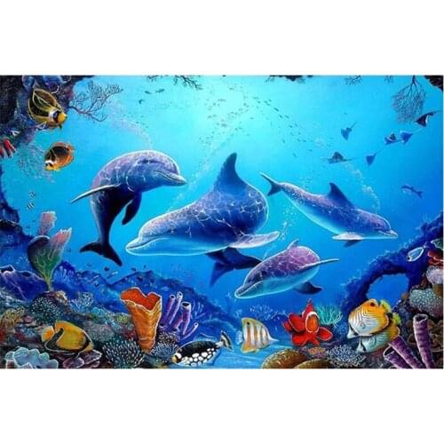 Full Square/Round Drill 5D DIY Diamond Painting Underwater world dolphin 3D Embroidery pattern Mosaic art Home Decor Gifts TY225
