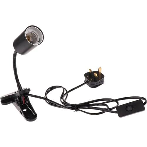 Reptile Basking Lamp Holder, UVA/UVB Light Bulb E27 Socket Can Clip on Terrarium Vivarium, UK Plug Black - 220V