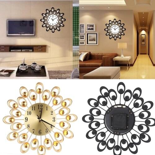 Luxury Artificial Crystal Diamond Large Wall Clock Metal Living Room Wall Clock Home Art Decoration
