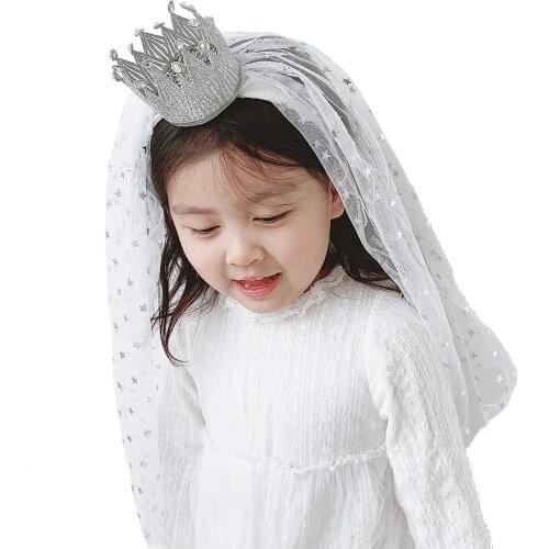 New Girls Kids Fascinator Hair Accessories Tiaras headband Veil Twinkle Stars Tulle Crown HairBands Wedding Party Veils Headwear