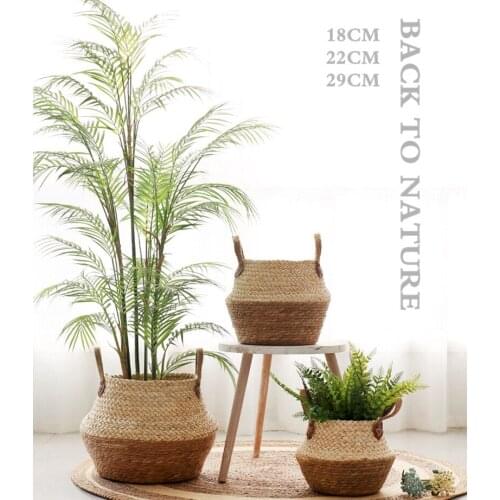 Mrosaa Foldable Natural Flower Pot Seagrass Wicker Basket Home Decor Garden Laundry Bamboo Seagrass Storage Baskets Toy Holders