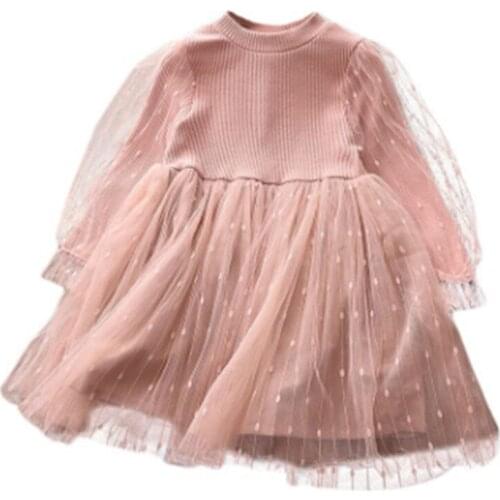 Newborn Girls Warm Dress Autumn Winter New Baby Clothes Toddler Mesh Skirts For Children Kids Outerwears 1-6 Years Old Pink