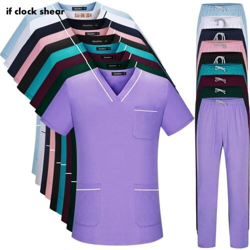 Unisex scrub set classic V-neck top + scrubs pants uniform Laboratory clothes overalls grooming working uniform Beauty workwear