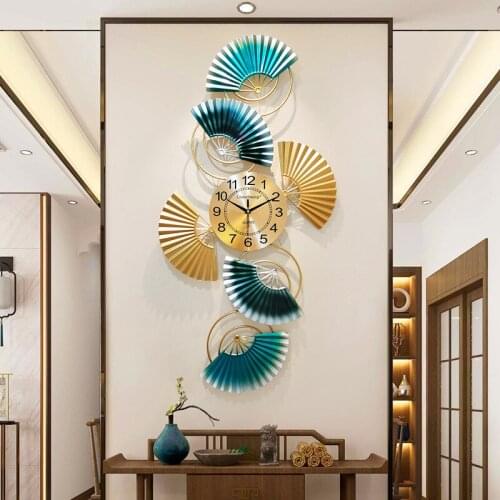 Fan restaurant decorated with watches and clocks creative light luxury wall decoration modern silent clock wall large wall clock