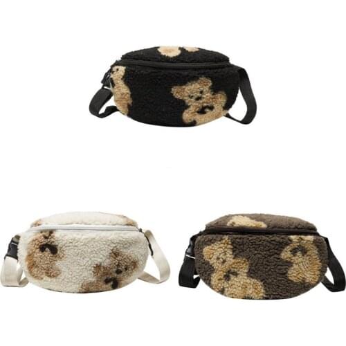 Cute Bear Fluffy Fur Women Chest Bag Crossbody Purse Shoulder Bag