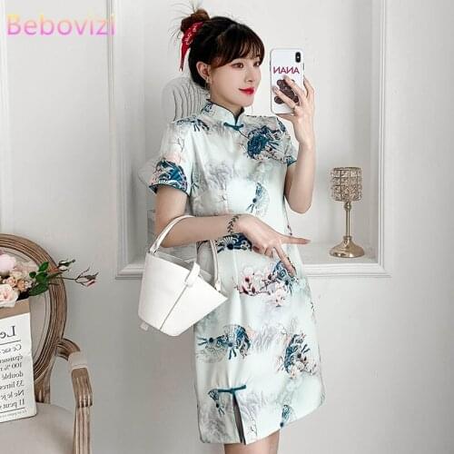 Plus Size M-4XL 3XL Summer Fashion Casual Party Modern Cheongsam Dress for Women Short Sleeve Qipao Traditional Chinese Clothes