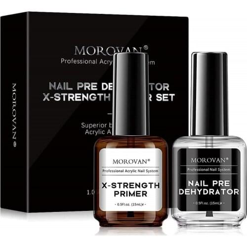 15ml No Burn Fast Air Dry Nail Prep Dehydrator Bonding Nail Prep Dehydrator and X-Strength Primer for Nail Polish Acrylic Gel