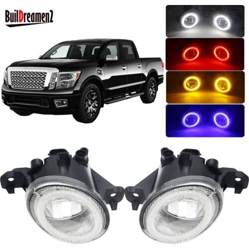 2 X LED Angel Eye Fog Light Car Front Bumper Fog Lamp DRL Daytime Running Light 4000LM 12V For Nissan Titan 2016 2017 2018 2019
