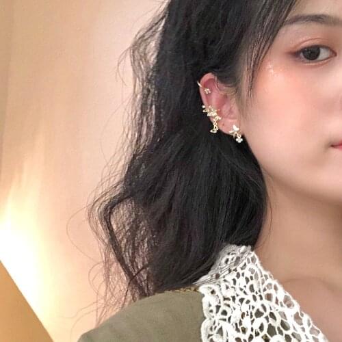 3Pcs/Lot Piercing Cuff Earring Earcuff Wrap Rock Cuff Gold Color Crystal Butterfly Women Clip Earring Adjustable