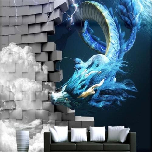 3D Photo Wallpaper Customize Dragon break the wall Photo Mural Wallpaper For Kids room Cartoon Monster Background Wall