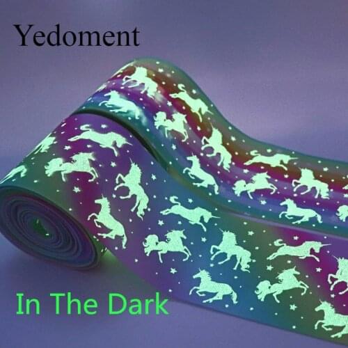 5 Yards 3" 75MM Glow In The Dark Rainbow Printed Grosgrain Ribbon For Hair Bows DIY Crafts Handmade Accessories M19091603