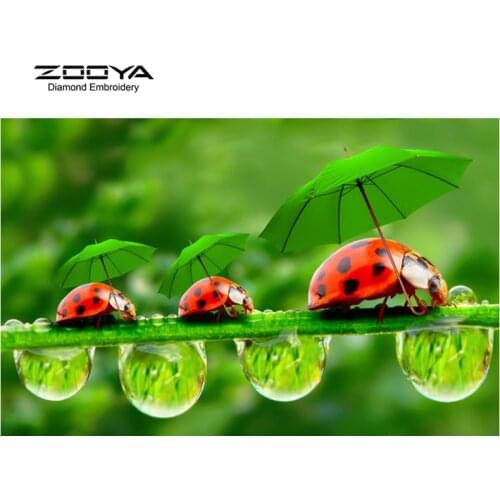 ZOOYA Diamond Embroidery 5D DIY Diamond Painting Ladybug and Green Leaves Diamond Painting Cross Stitch Rhinestone Mosaic BJ1473