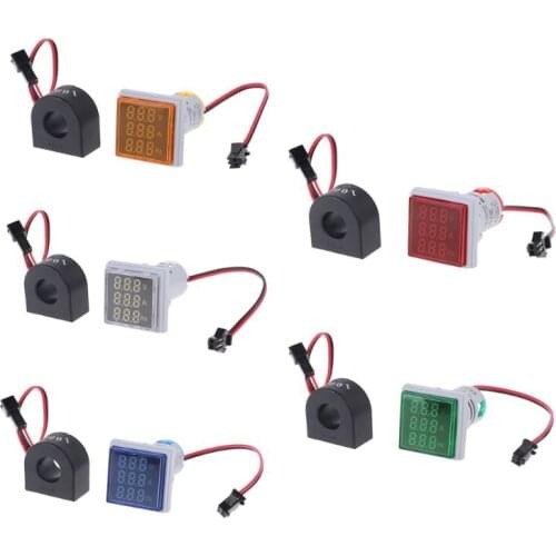 Digital 3in1 AC Ammeter Voltmeter Hz Current Frequency Meter Square Signal Light 22mm Digital Voltage Led Lamp Indicator with CT