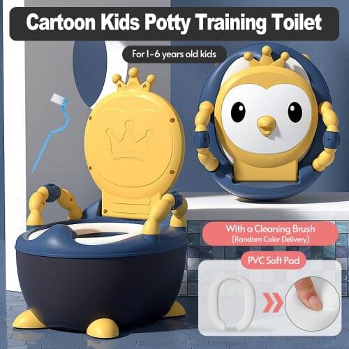 Baby Potty Training Toilet Cartoon Comfortable Safe Toilet Trainer with Soft PVC Pad Lip Handles Cleaning Brush for Toddlers