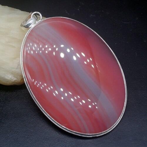 Gemstonefactory Jewelry Big Promotion 925 Silver Huge Oval Botswana Agate Charming Women Ladies Gifts Necklace Pendant 0695