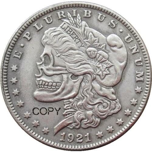 Hobo Morgan Dollar 1921 Skull Zombie Skeleton Different Types , Back Silver Plated Copy Coins