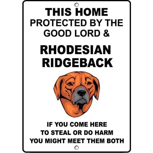 Quality Metal Tin Sign 12x8in,Rhodesian Ridgeback Dog Home Protected by Good Lord and,Aluminum Sign Novelty Outdoor Vintage