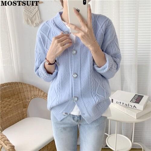 Thicken Twisted Knitted Cardigan Women Full Sleeve O-neck Single-breasted Sweater Tops Solid Vintage Warm Loose Female Jumpers