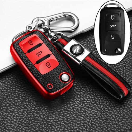 TPU Leather Car Key Cover For VW Volkswagen Golf 6 Polo Passat Seat Ibiza Leon Skoda Octavia Fabia 3 Buttons Folding Remote Fob