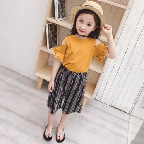 Summer Children\s Clothes Girls Clothes Sets Baby Girl Short Sleeve Shirt Top+Striped Short Pants Suits Kids Clothing Casual