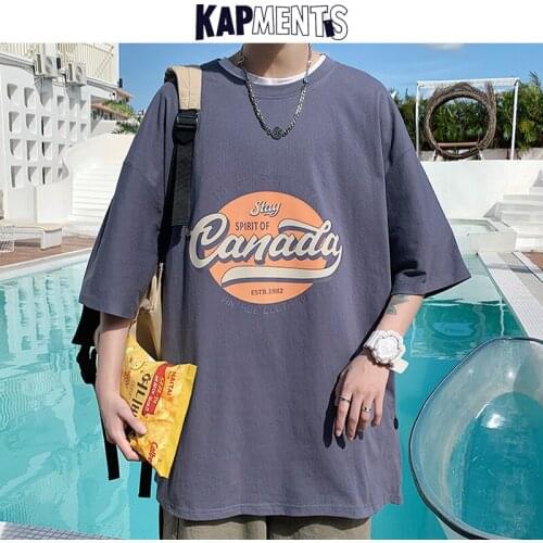 KAPMENTS Men Streetwear Letter Printed Graphic T-shirts 2021 Summer Mens Korean Fashion Harajuku T Shirts Man Loose Buttons Tees