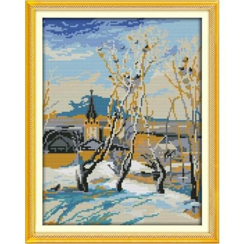 The Afternoon snow cross stitch kit 14ct 11ct count printed canvas stitching embroidery DIY handmade needlework