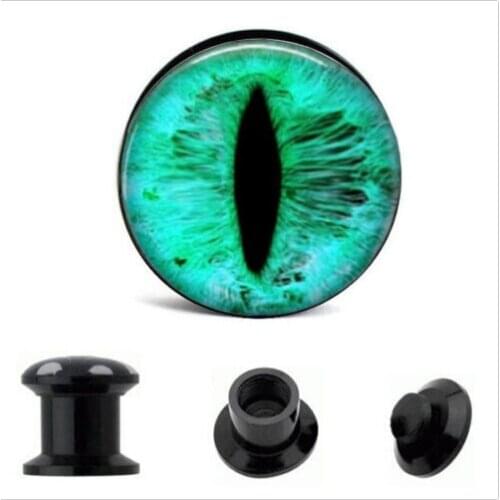 Wholesales Screwed Black Acrylic Snake Eye Logo Ear Gauge Plug And Tunnel Stretcher Expander 4mm-16mm Screw Fit Plug