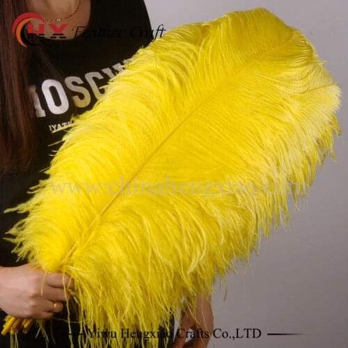 Wholesale Hard rod 10pcs/lot natural yellow Ostrich Feathers 15-75cm /6-30" Wedding Christmas Decorations DIY Feather