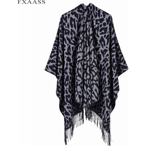 FXAASS Autumn Winter Shawl Fashion Poncho Women Cashmere Scarf Lady Luxury Blanket Warm Pashmina Leopard Print Wholesale Cape