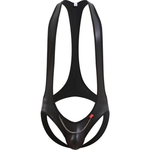 Sexy Leather Jumpsuits New Teddies Lingerie Erotic Gay Mens Bodysuit Jockstrap Bodywear Male Underwear Wrestling Singlet Leotard