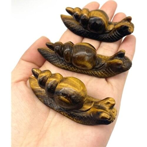 Lovely 1PC Natural Yellow Tiger Eye Snail Shape Stone Cute Hand Carving Animals Gift For Home Decor Natural Quartz Crystals
