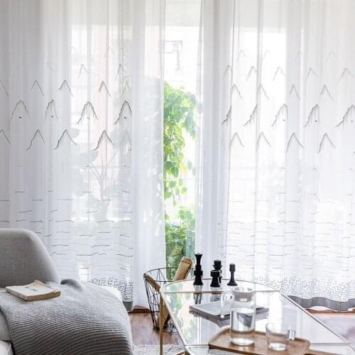 Alpine Flowing Water, Vertical Translucent Velvet Embroidery, White Gauze,for Living Room Dining Room Bedroom