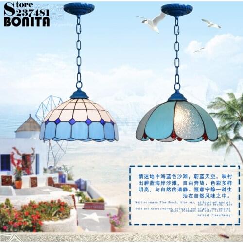 Colorful glass painted Handmade hanging lights bedroom Mediterranean style Fire protection never fade pendant lighting modern