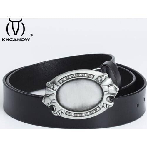 Fashion Retro Double Lion Metal Punk Buckle Belt Designer Belts For Men Ceinture Homme Luxury Mens Genuine Leather Strap Ремень