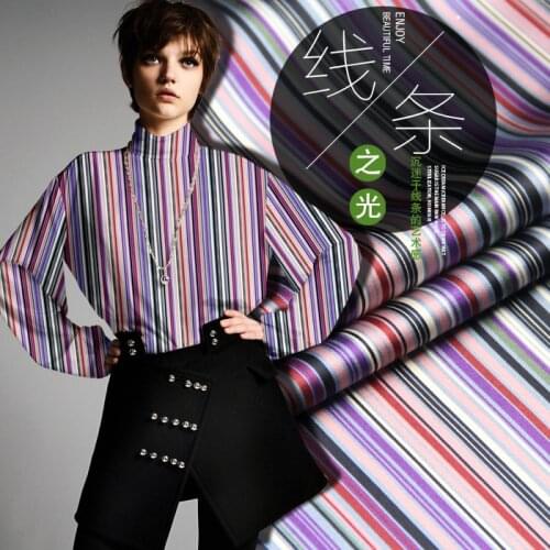 PRINTED SILK STRETCH SATIN 118cm width 19momme/Natural Soft Silk Fabric Stretch Lycra Fabric Slim Vertical stripes classic color