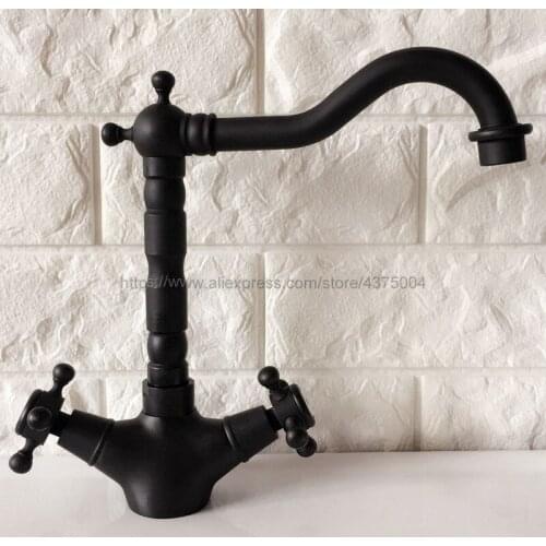 Basin Faucets Oil Rubbed Bronze Bathroom Sink Faucet 360 Degree Swivel Spout Double Cross Handle Bath Mixer Taps Nnf344