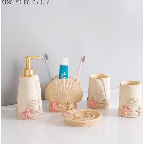 Creative Bathroom Accessories Nordic Beach Shell Five-piece Bathroom Brushing Mouthwash Cup Toothbrush Holder Bathroom Supplies