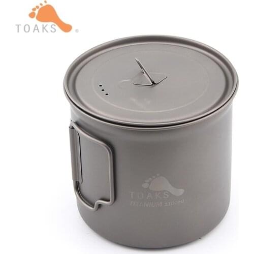 TOAKS 1100ml Titanium Cup Ultralight Outdoor Camping Stove Titanium Cup for Outdoor Camping Hunting Sports Tableware POT-1100