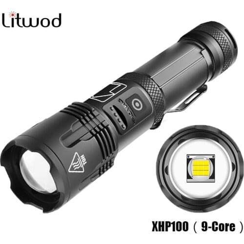 XHP100 High Quality 9-Core LED Flashlight Zoomable Torch USB Rechargeable 18650 or 26650 Battery Power Bank Function Lantern