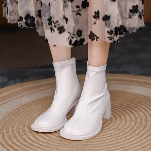 Trendy Big round toe riding boots women shoes solid fleeces mid-calf botte female zipper chunky high heels botas de mujer 2021